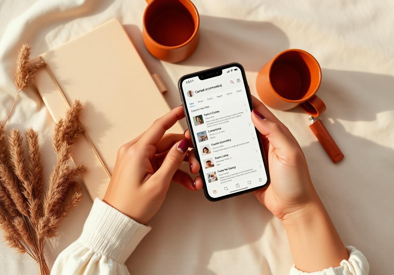 Hands holding a phone showing a curated recommendation list