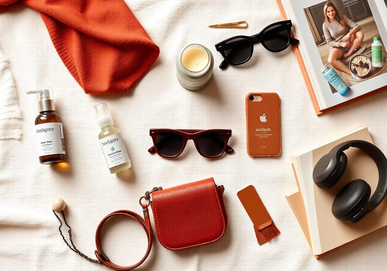 A flat lay of lifestyle products you might recommend